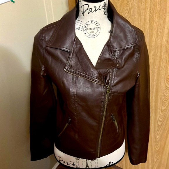 Moto Gear Jackets Coats Moto Gear Brown Faux Leather Jacket